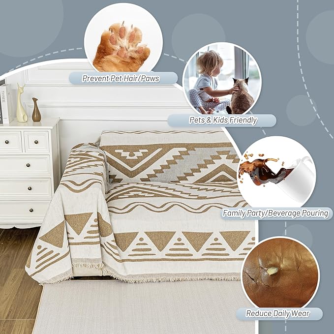 MYSKY HOME Couch Cover for Sectional Sofa Set for Dog Cat Pets Couch Cover 3 Seat Sofa Chenille Boho Geometric Furniture Sofa Cover Washable Couch Protector Multi-Use Couch Cover Blanket, 71" X134"