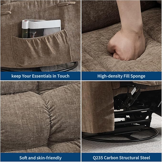 Rocking Recliner Chair with Vibration Massage & Heat, 360° Swivel Oversized Rocker Recliner with Side Pocket for Living Room, Bedroom & Nursery