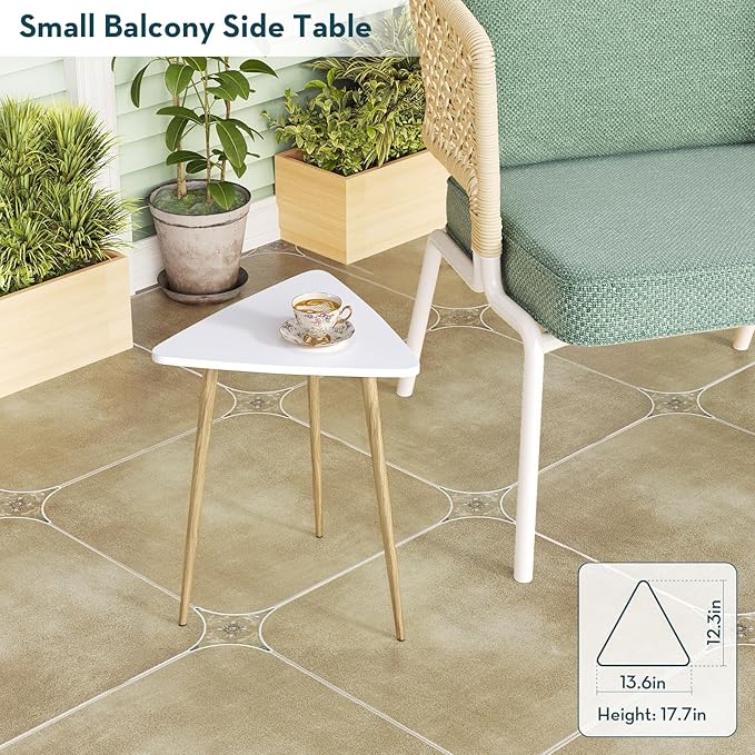 SAYGOER White Side Table Small Triangle End Tables Modern Narrow Sofa Table for Living Room Bedroom Small Space Unique Bedside Table,Medal Frame 13.5" W x 12.3" D x 17.7" H