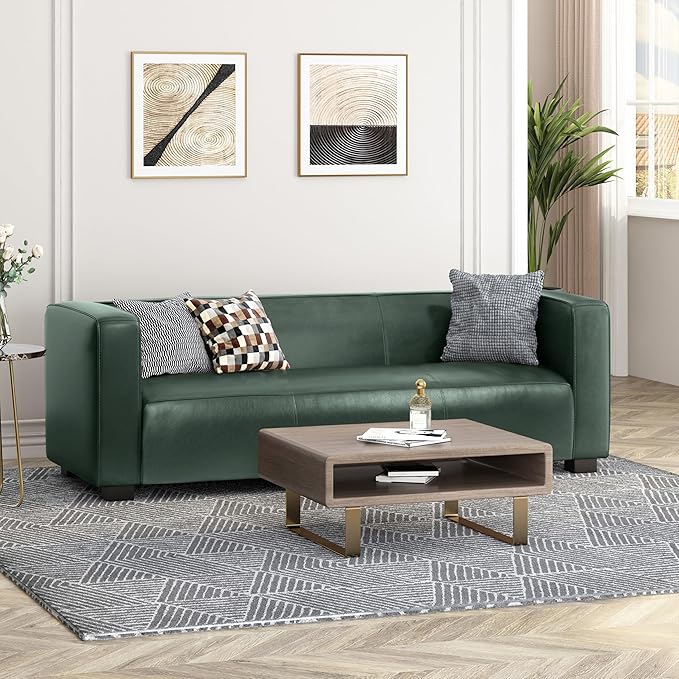 Merax Mid Century Modern 3 Seater Sofa with Birch Wood Legs, 80" Wide Smooth Upholstered Couch for Living Room, Apartment, Green