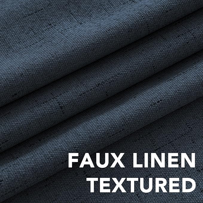H.VERSAILTEX Linen Blackout Curtains Durable Thick Textured Linen Look 100% Blackout Patio Door Curtain Anti Rust Grommet Extra Wide Sliding Door Curtain Panel, W100 x L96 inch - Navy