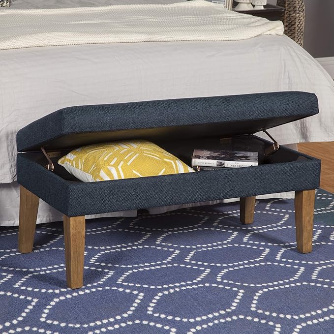 Homepop Home Decor | Upholstered Decorative Storage Ottoman Bench | Ottoman Bench with Storage for Living Room & Bedroom | Decorative Home Furniture, Navy Large