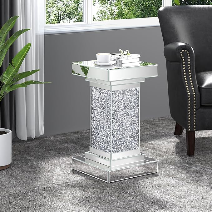 ENENE Mirrored End Table Crushed Diamond Coffee Table for Living Room Small Spaces Side Table for Bedroom Office Hallway Entryway