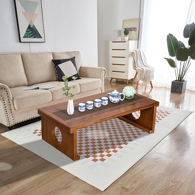 Foldable Japanese Coffee Table，Folding Japanese Floor Table，Natural Brown Coffee Table, Minimalist Tatami Table, Suitable for Living Room,Dining Room, Etc. (Natural Brown, 39.4″x19.7″x11.8″)