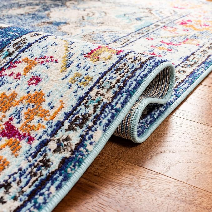 SAFAVIEH Monaco Collection Runner Rug - 2'2" x 10', Navy & Light Blue, Boho Chic Medallion Distressed Design, Non-Shedding & Easy Care, Ideal for High Traffic Areas in Living Room, Bedroom (MNC243N)