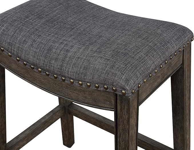 Roundhill Furniture Maroni Faric Upholstery Nailheaded Saddle Barstool, Set of 2, Gray