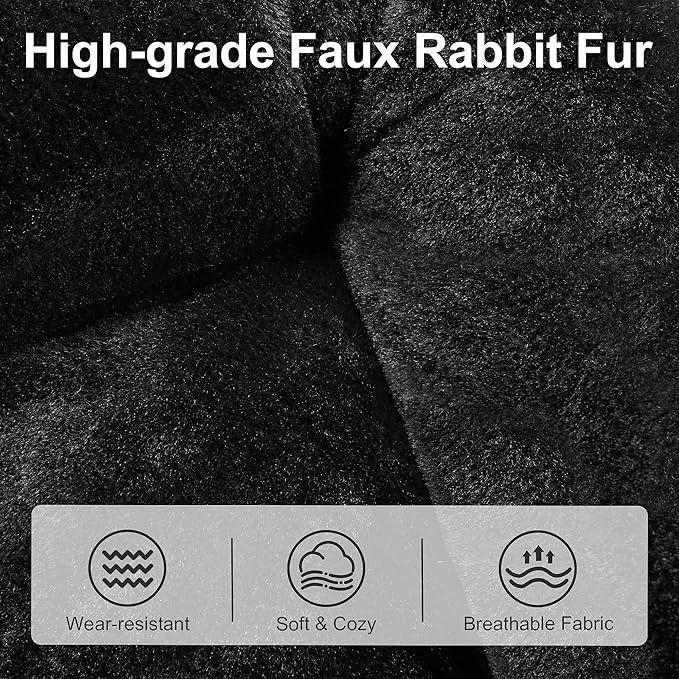 Comfy Saucer Chair for Adults, Foldable Living Room Chairs, Soft Faux Fur Lounge Chair for Bedroom, Reading Chairs, X-Large (Ottoman-Black)