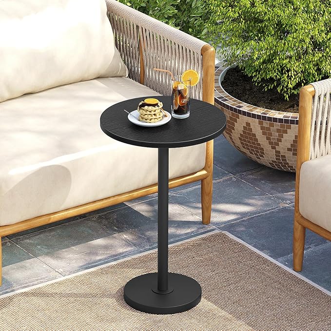 Round Side Table, Drink End Table for Small Spaces, Pedestal Style Martini Side Table in Living Room, Bedroom, Dormitory, Black ET30BB