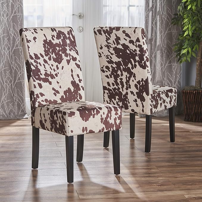 Christopher Knight Home Pertica Contemporary Velvet Dining Chairs, 2-Pcs Set, Milk Cow / Dark Brown