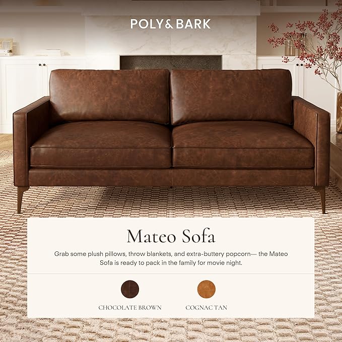 POLY & BARK Mateo Leather Sofa in Chocolate Brown