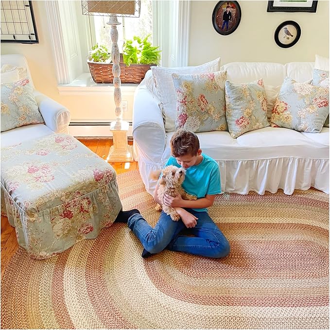 Homespice Harvest Jute Brown Braided Rug 8x10' Oval Rug for Living Room, Bedroom Rug and Dining Room. Pet Friendly. Decor Styles- Farmhouse Rug, Rustic, Vintage, Cottage, Primitive, Country, Boho Rug