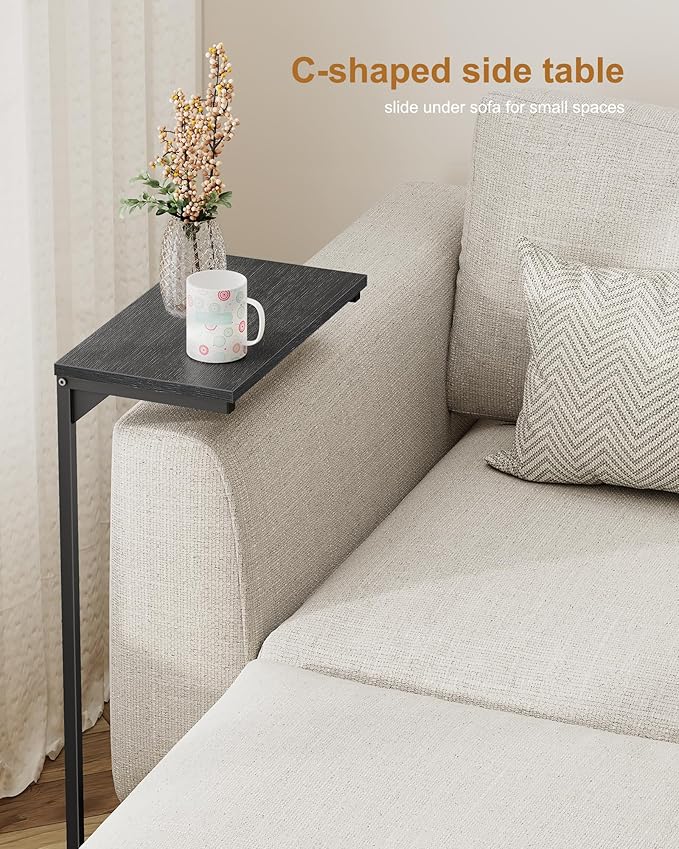 TUTOTAK C Shaped End Table, Small Side Table, Set of 2, 28.7 inch Tall Couch Table, Sofa Table, Living Room, Bed Room, Black TB01BK0712
