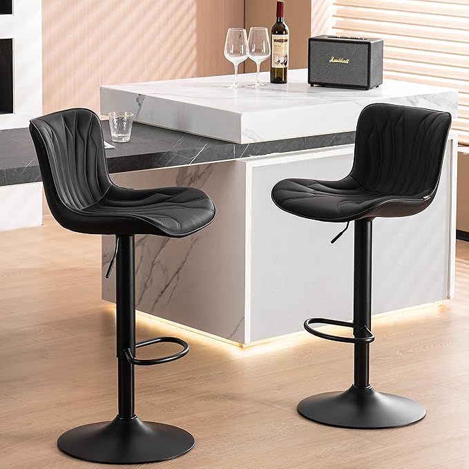 YOUNUOKE Bar Stools Set of 2 Black Barstools Adjustable Counter Height Stools 24 inch Swivel Modern Bar Stool with Back for Kitchen Island