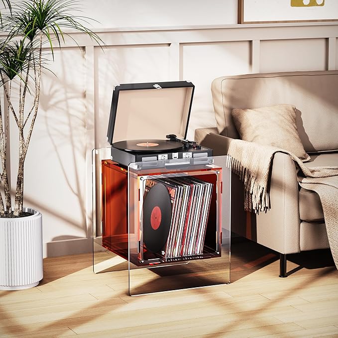 Acrylic Nightstand Colorful Bedside Table with Open Storage Shelf,Clear Side Table for Living Room (1, Dark Brown)