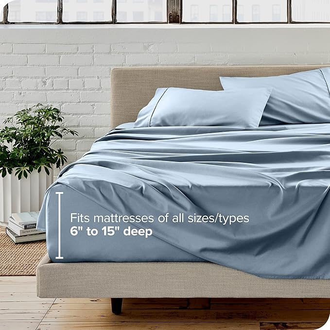 Bare Home Full XL Sheet Set - Luxury 1800 Ultra-Soft Microfiber Full Extra Long Bed Sheets - Double Brushed - Deep Pockets - Easy Fit - 4 Piece Set - Bedding Sheets & Pillowcases (Full XL, Dusty Blue)