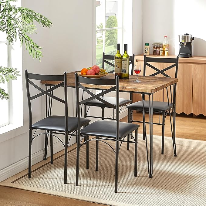 VECELO Kitchen Dining Room Table Set with 4 Chairs for Small Space, Apartment,Metal Steel Frame