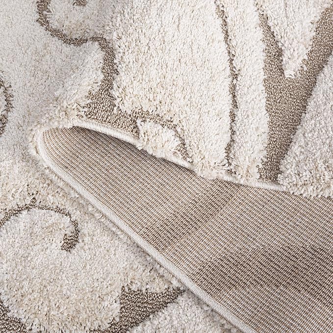 SAFAVIEH Florida Shag Collection Area Rug - 3'3" Round, Cream & Beige, Scroll Design, Non-Shedding & Easy Care, 1.2-inch Thick Ideal for High Traffic Areas in Living Room, Bedroom (SG455-1113)