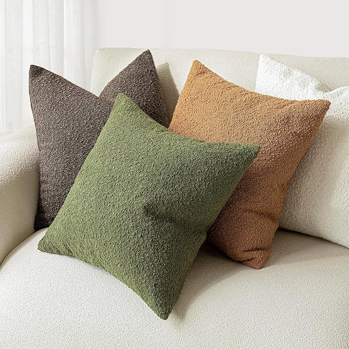 Foindtower Set of 2, Decorative Textured Boucle Throw Pillow Covers Accent Solid Pillow Cases Neutral Soft Cozy Couch Cushion Case for Chair Sofa Bedroom Living Room Home Decor 24 x 24 Inch Green