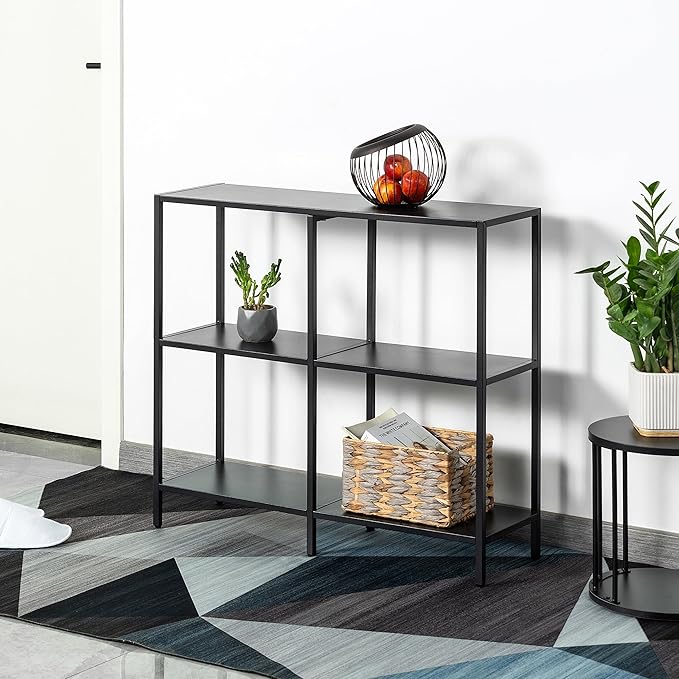 HDANI 31.5 Inch Metal Console Table with 3 Tier Strage Shelves,Narrow Entryway Table,Modern Sofa Tables for Entryway, Living Room,Bedroom,Black