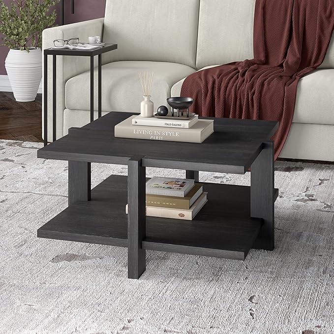 Henn&Hart 35" Wide Square Coffee Table in Charcoal Gray, for Home, Living Room, Bedroom, Entertainment Room, Office