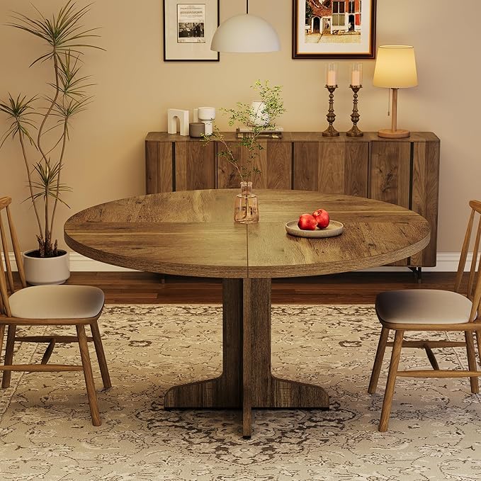 Garvee 47 Inch Round Dining Table for 4, Farmhouse Kitchen Dining Room Circle Dinner Table, Kitchen Dining Room Furniture, Brown (Table Only)