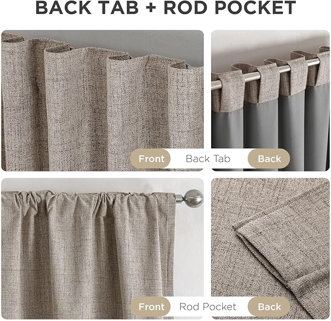 Joydeco Blackout Curtains for Bedroom - 100% Light Blocking 2 Panels Set Linen Drapes 66" W x 108" L, Thermal Insulated Room Darkening Curtains, Linen Textured for Living Room, Rod Pocket & Back Tabs