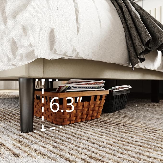 Full Size Bed Frame with Velvet Upholstered Headboard, Platform Bed with Strong Wood Slats, Mattress Foundation, Box Spring Optional, Easy Assembly, Beige