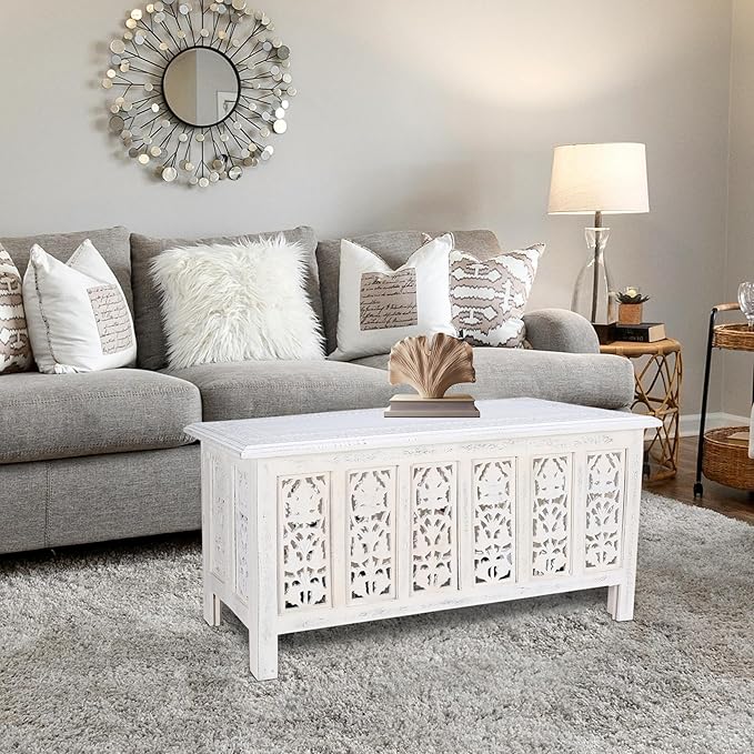 Rectangular Wooden Coffee Table, Modern Wooden Coffee Table, Center Tables, Entryway Table, Living Room Table for Magazines, Books, and Plants - 36x18 Inch White