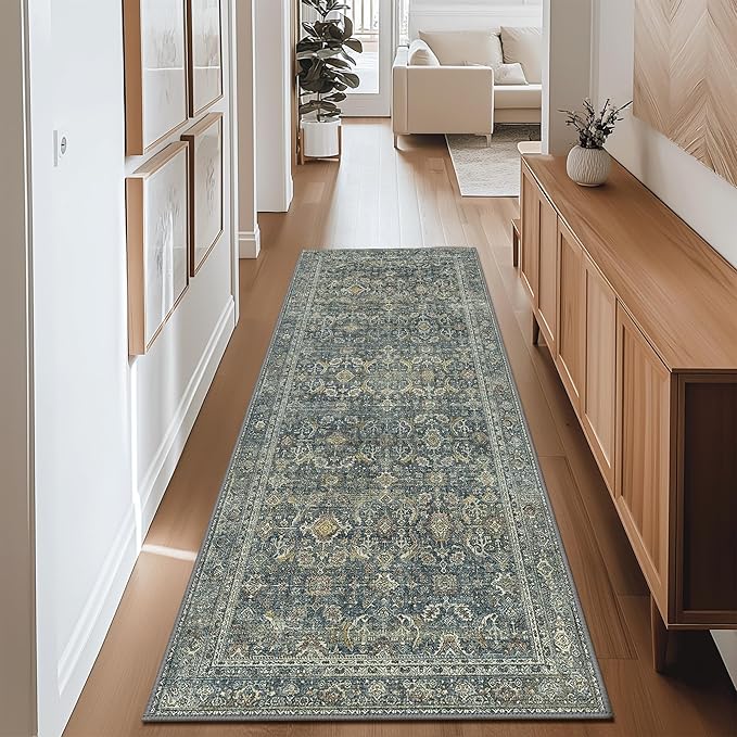 2X7 Area Rugs Machine Washable Rugs for Living Room, Vintage Boho Large Rugs for Bedroom Dining Room, Non Slip Indoor Soft Distressed Lightweight Thin Low Pile Carpet, Deep