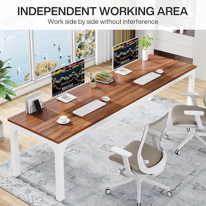 Tribesigns 78.7 Inches Extra Long Computer Desk 2 Person Desk, Double Long Desk, Workstaion for Home Office (Walnut+White)