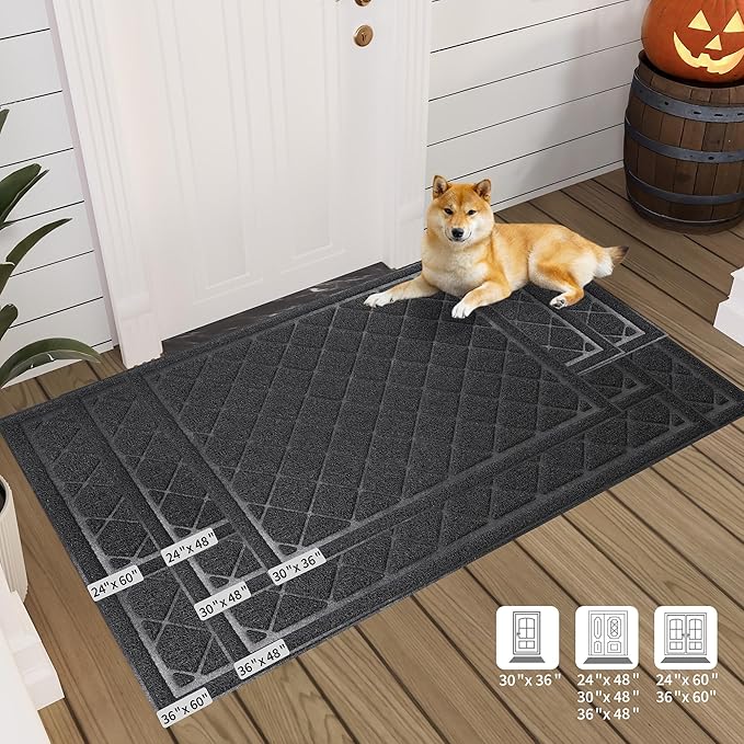 Front Door Mat Indoor Outdoor, 48" x 36" Non Slip Welcome Doormat for Entryway, Heavy Duty Low Profile Entrance Rug for High Traffic Areas, Patio, Outside Entry, Yard, Porch Waterproof