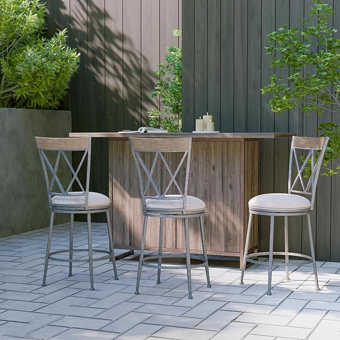 Hillsdale Stewart Indoor/Outdoor Swivel Counter Height Stool, Aged Pewter