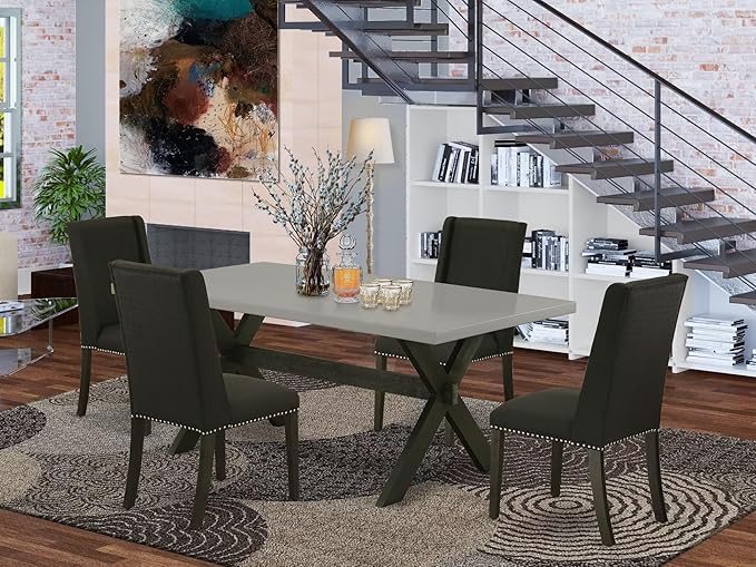 East West Furniture X697FL624-5 5 Piece Kitchen Table & Chairs Set Includes a Rectangle Dining Table with X-Legs and 4 Black Linen Fabric Parson Dining Chairs, 40x72 Inch, Multi-Color