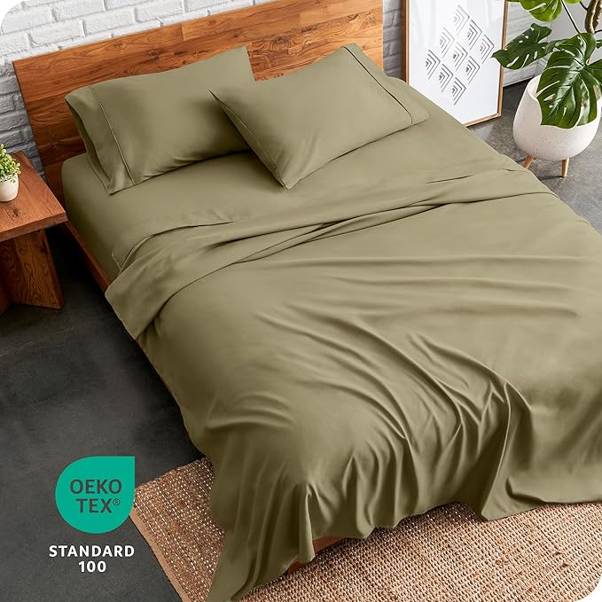 Bare Home Twin Sheet Set - 1800 Ultra-Soft Microfiber Twin Bed Sheets - Double Brushed - Deep Pockets - Easy Fit - Extra Soft - 3 Piece Set - Bedding Sheets & Pillowcases (Twin, Olive)