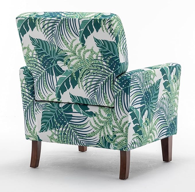 Container Furniture Direct Contemporary Accent Arm Chair with Birch Wood Frame and Velvet Upholstery, Armchair for Office and Living Room Decor, Removable Cushions, 01 Printed Fabric