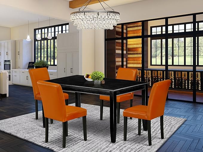 East West Furniture DUAB5-BLK-61 5 Piece Dining Table Set for 4 Includes a Rectangle Kitchen Table and 4 Baked Bean Faux Leather Parsons Dining Chairs, 36x60 Inch, Black