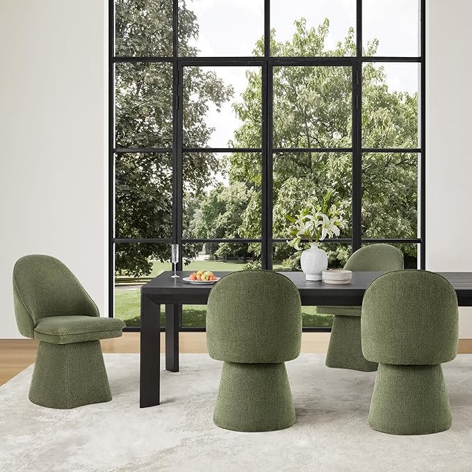 Swivel Dining Chairs Modern Desk Chair Upholstered Linen Fabric Side Chair for Kitchen Dining Room Bedroom,Moss Green,2 Box