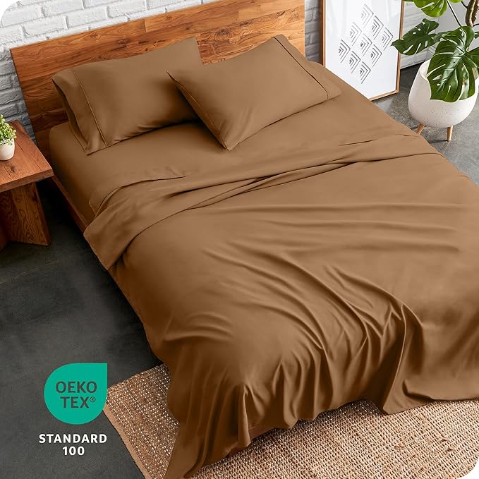 Bare Home King Sheet Set - Luxury 1800 Ultra-Soft Microfiber King Bed Sheets - Double Brushed - Deep Pockets - Easy Fit - 4 Piece Set - Bedding Sheets & Pillowcases (King, Caramel)