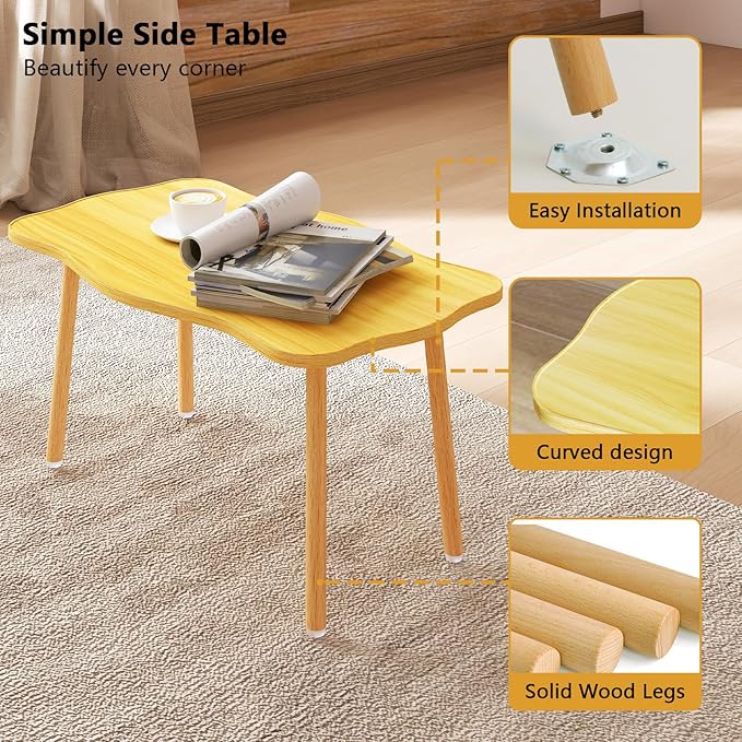 Cookie Coffee Table Low Table with 4 Solid Wood Sturdy Legs, Floor Table Desk for Sitting on The Floor, Storage and Living Room Furniture (Natural)