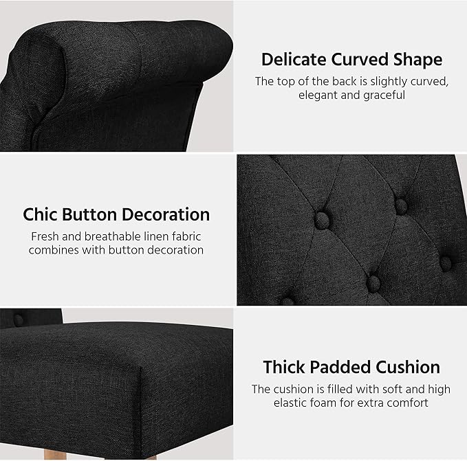 Yaheetech Dining Chairs Set of 6 Fabric Upholstered Dining Room Chairs with Button Tufted High Back and Solid Wood Legs for Kitchen/Living Room/Restaurant, Modern Style, Black