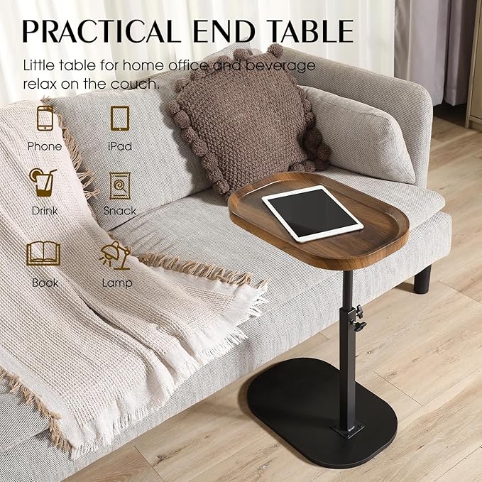 360° Swivel TV Tray Table for Dinner,Adjustable Small Bedside Table with Wheels, C Shaped End Table for Couch, Couch Side Tables That Slide Under Sofa and Bed, Suitable for Coffee,Snack,Drink