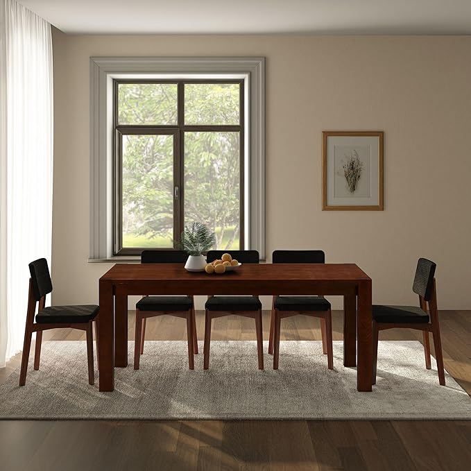NTC Block 71 Inch Modern Farmhouse Dining Table, Rectangular Dinner Table for Dining Room, Living Room Furniture, Effortless Assembly, Dark Walnut