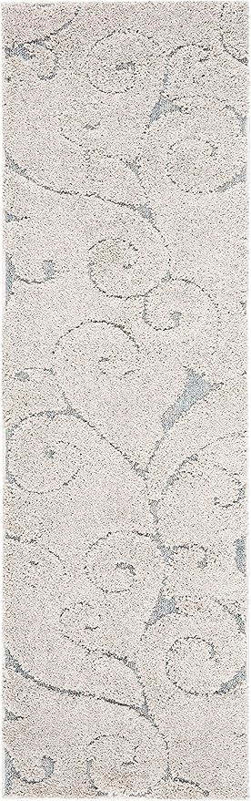 SAFAVIEH Florida Shag Collection Accent Rug - 2'3" x 5', Beige & Blue Grey, Scroll, Non-Shedding & Easy Care, 1.2-inch Thick Ideal for High Traffic Areas in Entryway, Living Room, Bedroom (SG455-1155)