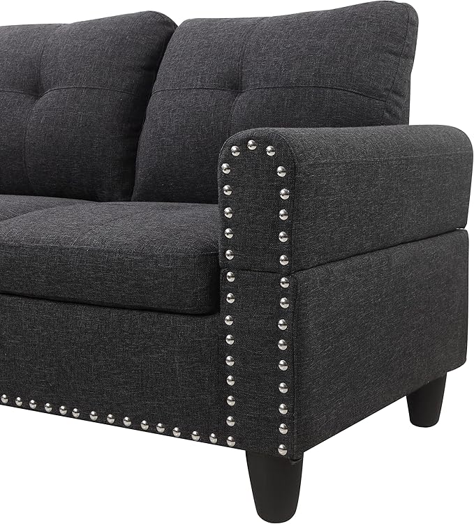 Ball & Cast 98" L Shaped Sectional Couch for Living Room with Chaise & Storage Ottoman,4 Seat Linen Upholstered Modular Sectional Sofa Set 3 PCS W/Cup Holders & Coffee Table,for Home,Office,Charcoal