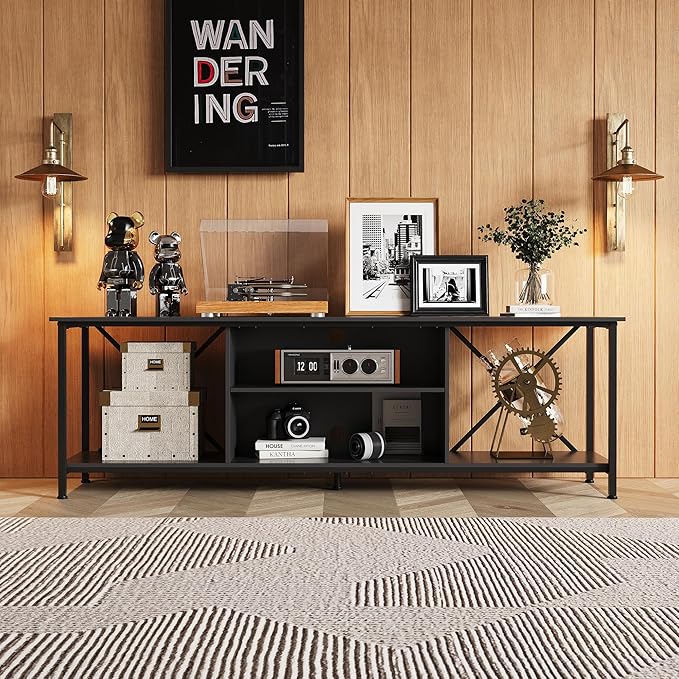 WLIVE TV Stand for 70 Inch TV, Entertainment Center with Storage, Industrial TV Console for Living Room and Bedroom, Black
