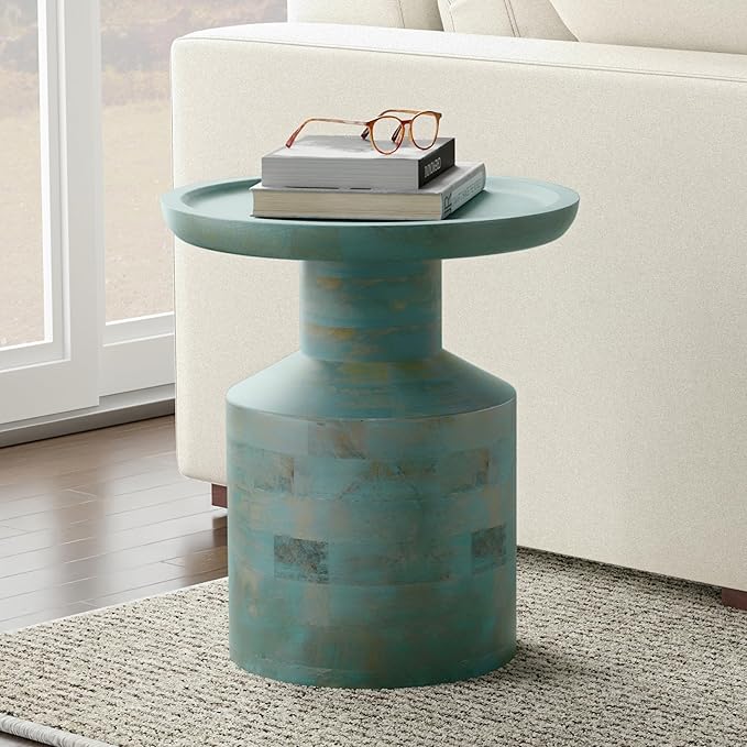 SIMPLIHOME Haynes 16-inch Wide Solid Mango End Table in Teal Wash, Handcrafted Boho-Style Accent Table for Living, Bedroom, or Home Office, Assembled