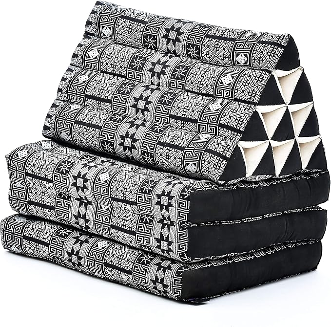 Leewadee - Comfortable Japanese Floor Mattress - Thai Floor Bed with Triangle Cushion - Futon Mattress - Thai Massage Mat, 67 x 21 inches, Anthracite Black, Kapok Filling