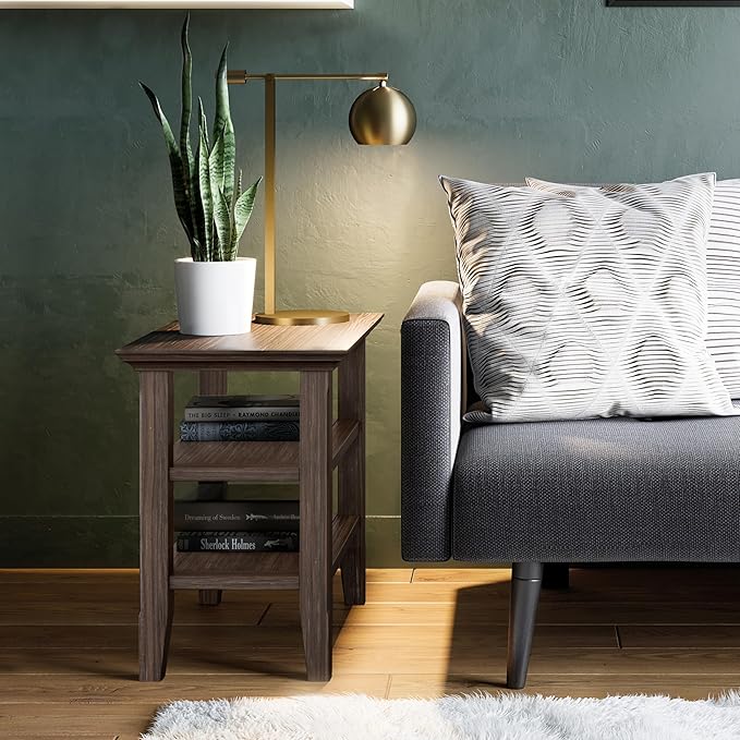 SIMPLIHOME Acadian 14-inch Wide Solid Wood Narrow End Table in Farmhouse Brown, Transitional-Style Side Table for Living Room, Bedroom, or Family Room with 2 Open Shelves