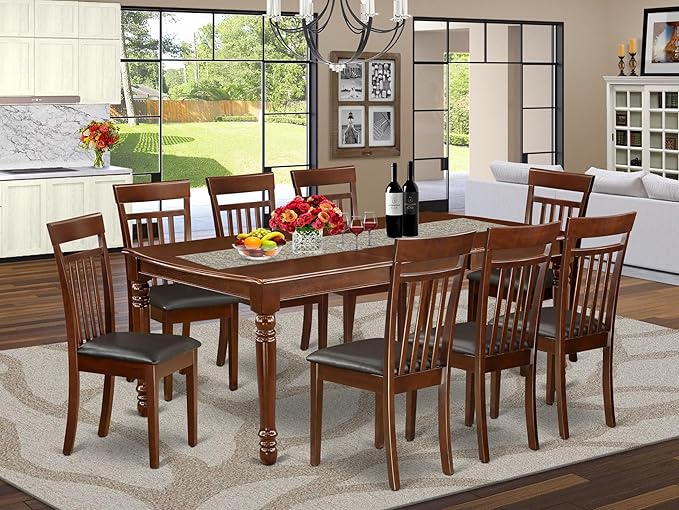 East West Furniture DOCA9-MAH-LC 9 Piece Dining Set Includes a Rectangle Dining Table with Butterfly Leaf and 8 Faux Leather Kitchen Room Chairs, 42x78 Inch, Mahogany