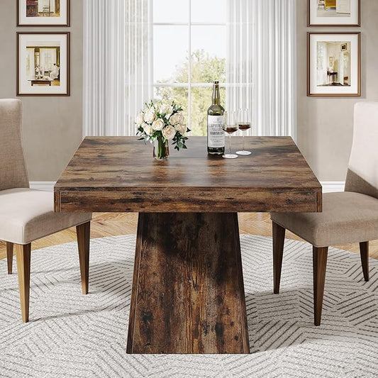 Tribesigns Square Dining Table for 4, 31.5-Inch Small Kitchen Table with Sturdy Pedestal Base, Farmhouse Dinner Table for Dining Room, Living Room, Kitchen (Vintage Brown)